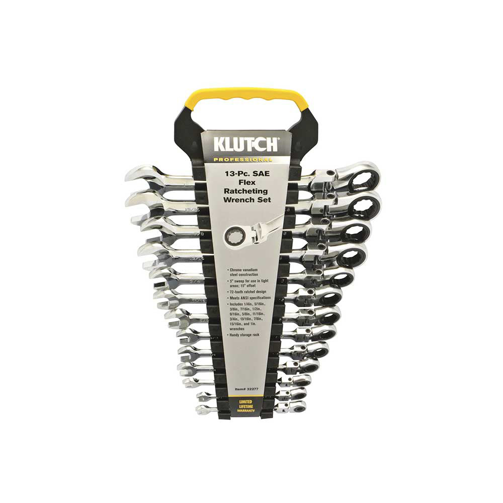 13 Piece, SAE 1/4" - 1" Klutch Flex Ratchet Wrench Set (32277)