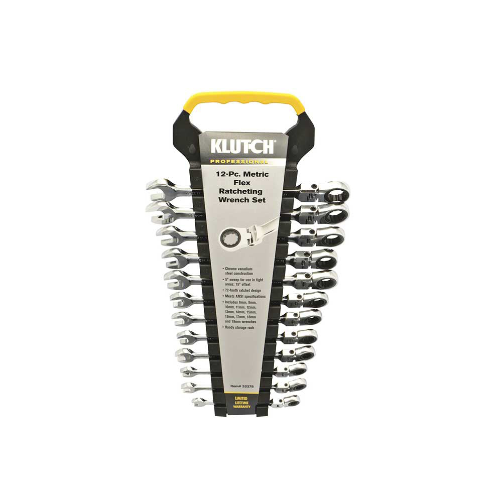 12 Piece, Metric 8mm - 19mm Klutch Flex Ratchet Wrench Set (32278)
