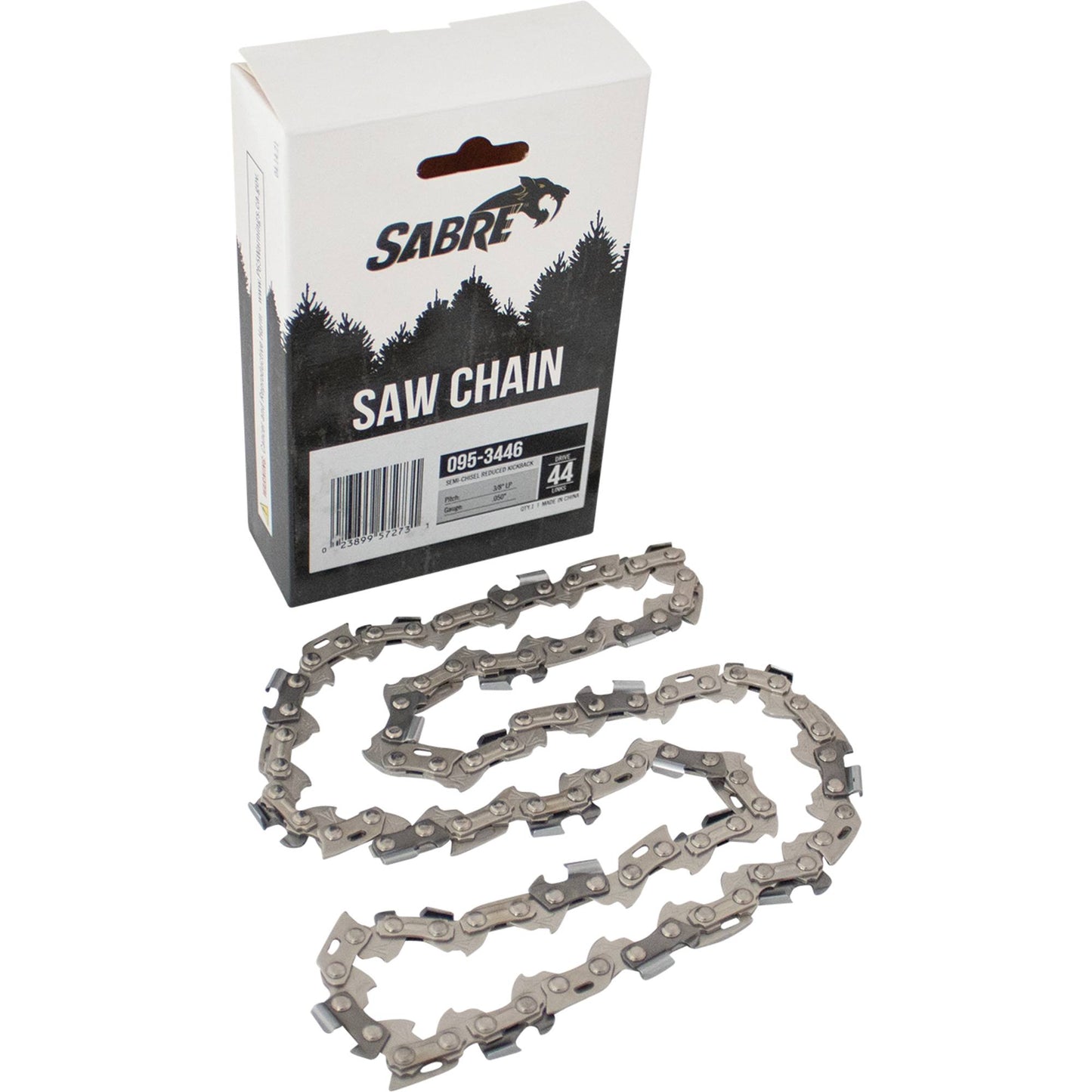 Sabre Chain Pre-Cut Loop 44 DL 3/8" LP, .050", Semi-Chisel Reduced Kickback (Stens 095-3446)