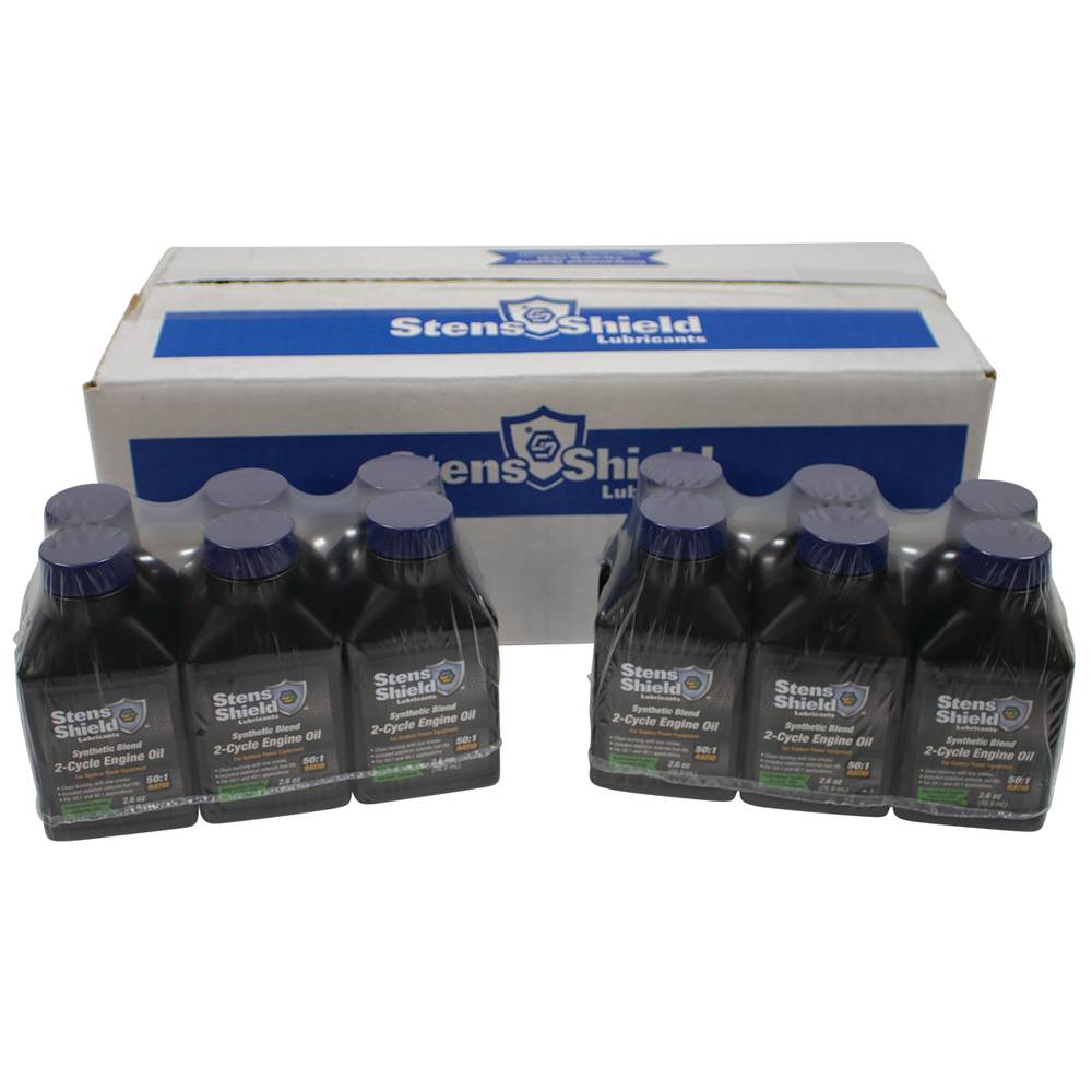 24 Stens Shield 2-Cycle Engine Oil 50:1 Synthetic Blend, 2.6 Ounce Bottles (Stens 770-268)