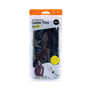 Wrap-It Self Gripping Cable Ties 8" X 3/4" Pack of 10 Black (410-8BL)
