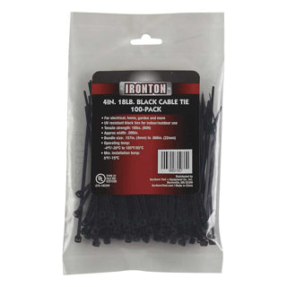 Ironton Multi-Pack Cable Zip Ties 100-Pk 4" L x .189" W 18-Lb. Tensile Strength Black (980167)