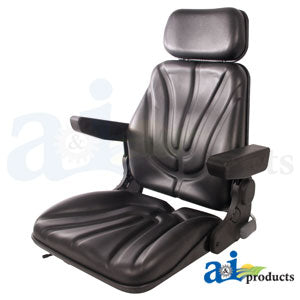 Black F10 Series Slide Track Seat with Headrest for Agco Tractors Vinyl (F10ST105)