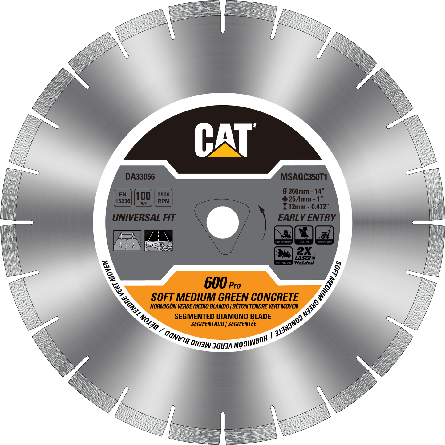 Caterpillar® 600 Rim Early Entry Segmented Diamond Blade, 14" (DA33056U)