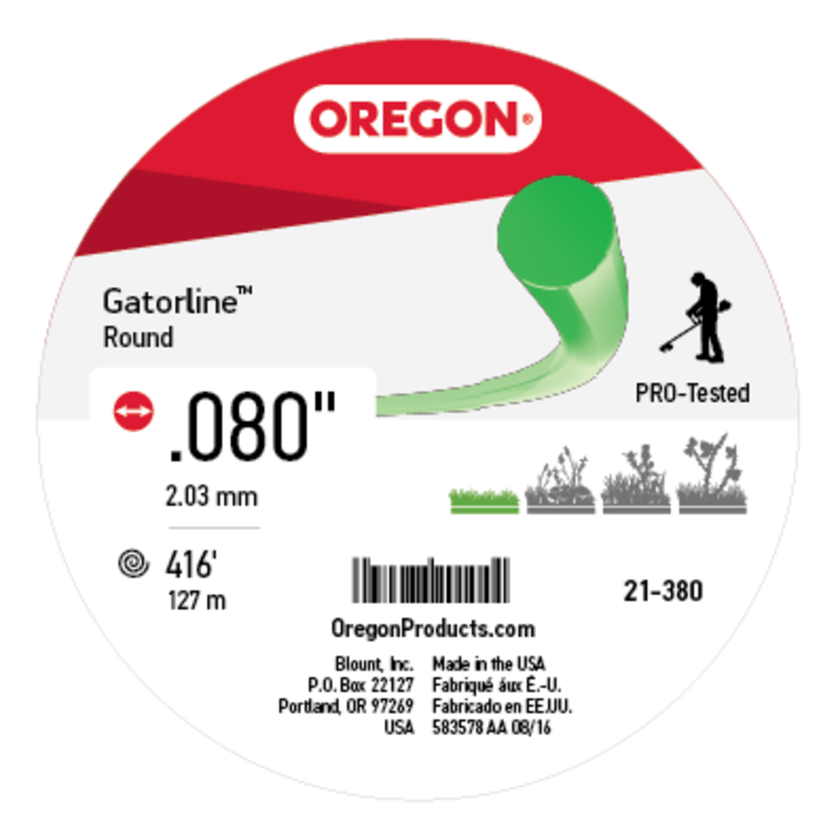 Gatorline Round Green Trimmer Line .080" Ga. 1 lb. Donut