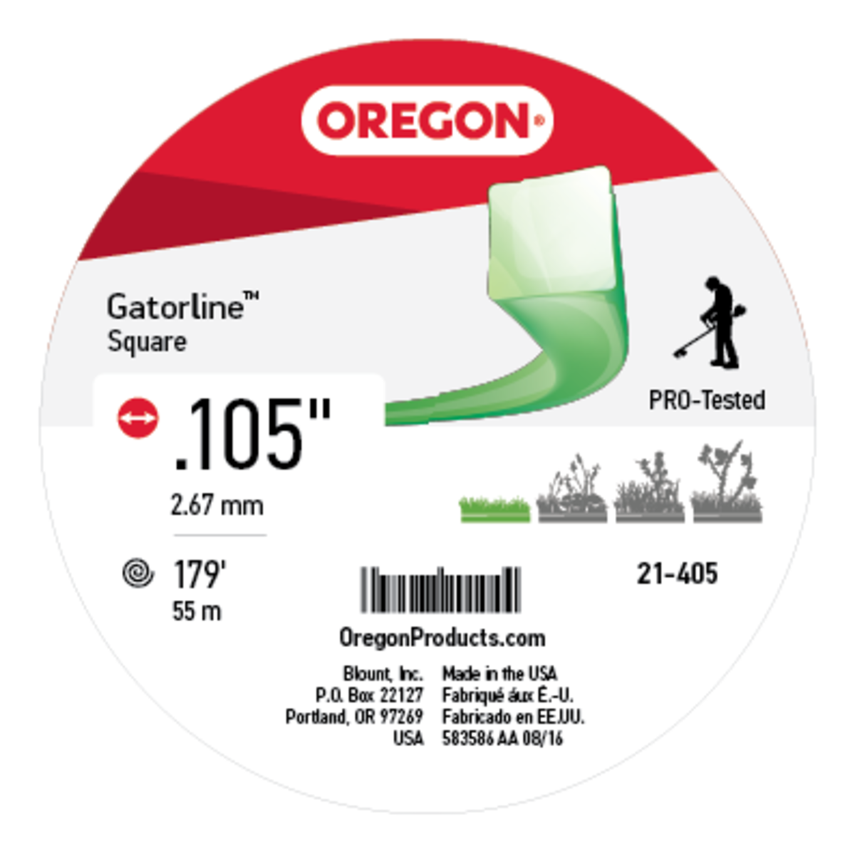 Gatorline Square Green Trimmer Line .105" Ga. 1 lb. Donut
