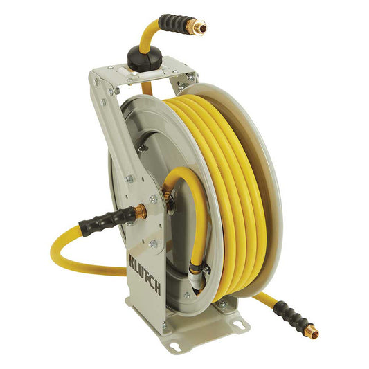 1/2" X 50' Klutch Auto Rewind Air Compressor Hose Reel With Oil Resistant Rubber Hose (113704)
