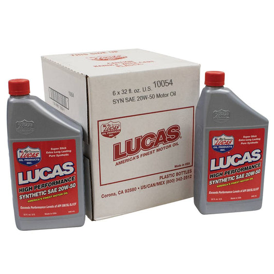6 Lucas Oil Synthetic Motor Oil SAE 20W-50, Six 32 Ounce Bottles (Stens 051-555)