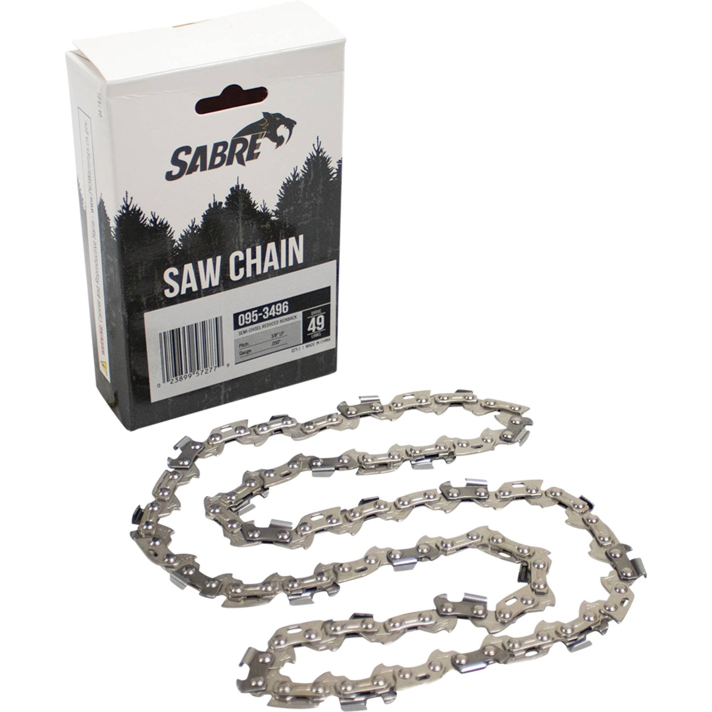 Sabre Chain Pre-Cut Loop 49 DL 3/8" LP, .050", Semi-Chisel Reduced Kickback (Stens 095-3496)