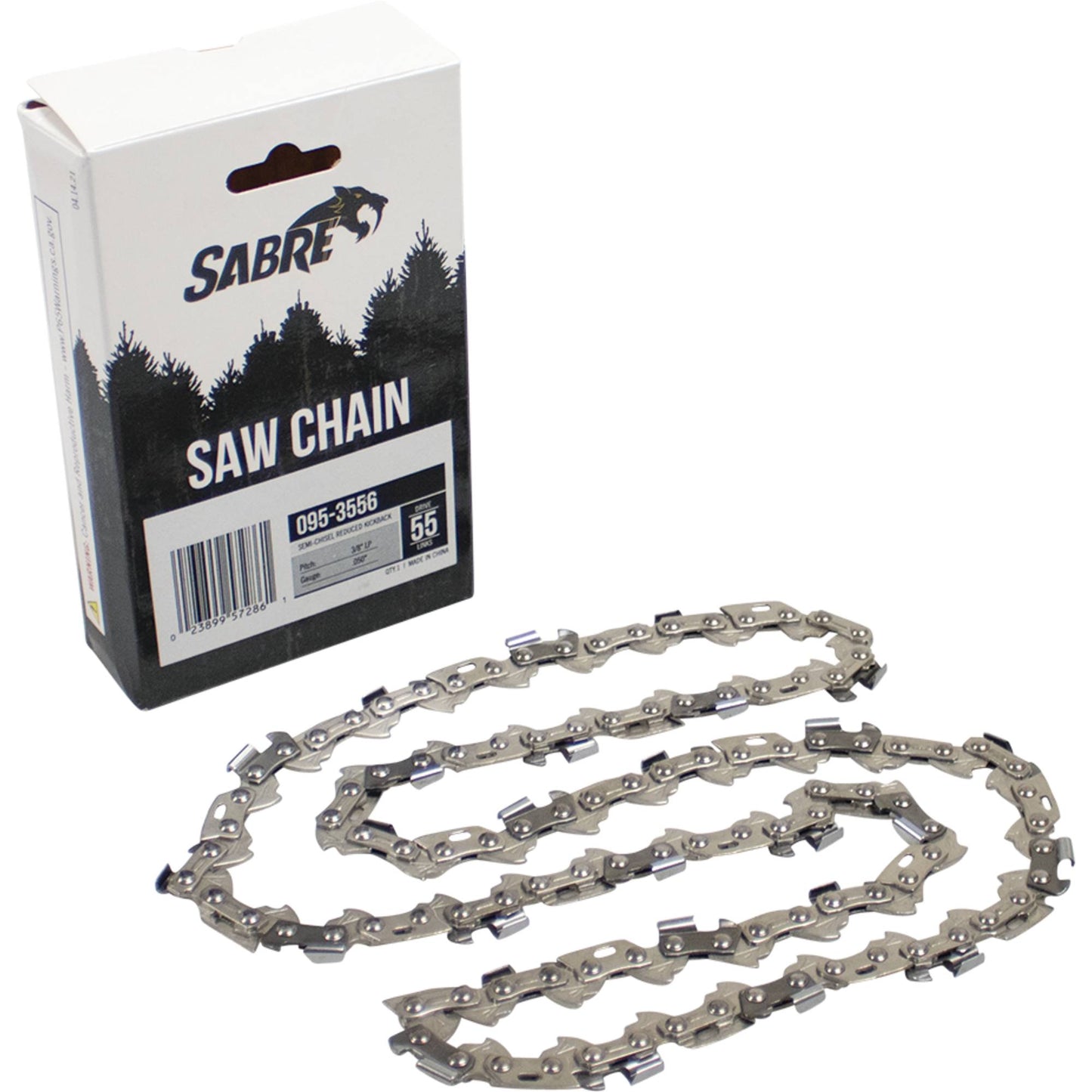 Sabre Chain Pre-Cut Loop 55 DL 3/8" LP, .050", Semi-Chisel Reduced Kickback (Stens 095-3556)