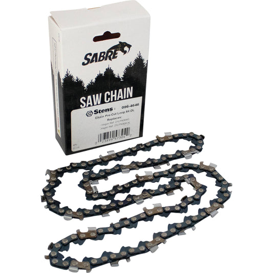 Sabre Chain Pre-Cut Loop 64 DL .325", .058", Semi-Chisel Standard (Stens 096-4646)