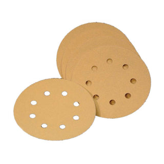 Virginia Abrasives 120 Grit Discs 5" 8H Premium Gold H&L Alo Paper Box of 50 (412-58120)