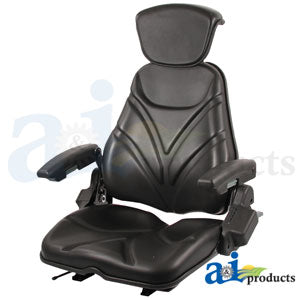 Black F20 Series Slide Track Seat with Headrest for Agco Tractors Vinyl (F20ST105)