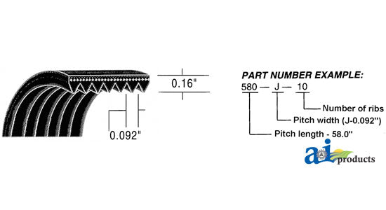 16 Rib X 70 J Micro Rib Polyester Cord Micro-Rib V-Belt (700J16)