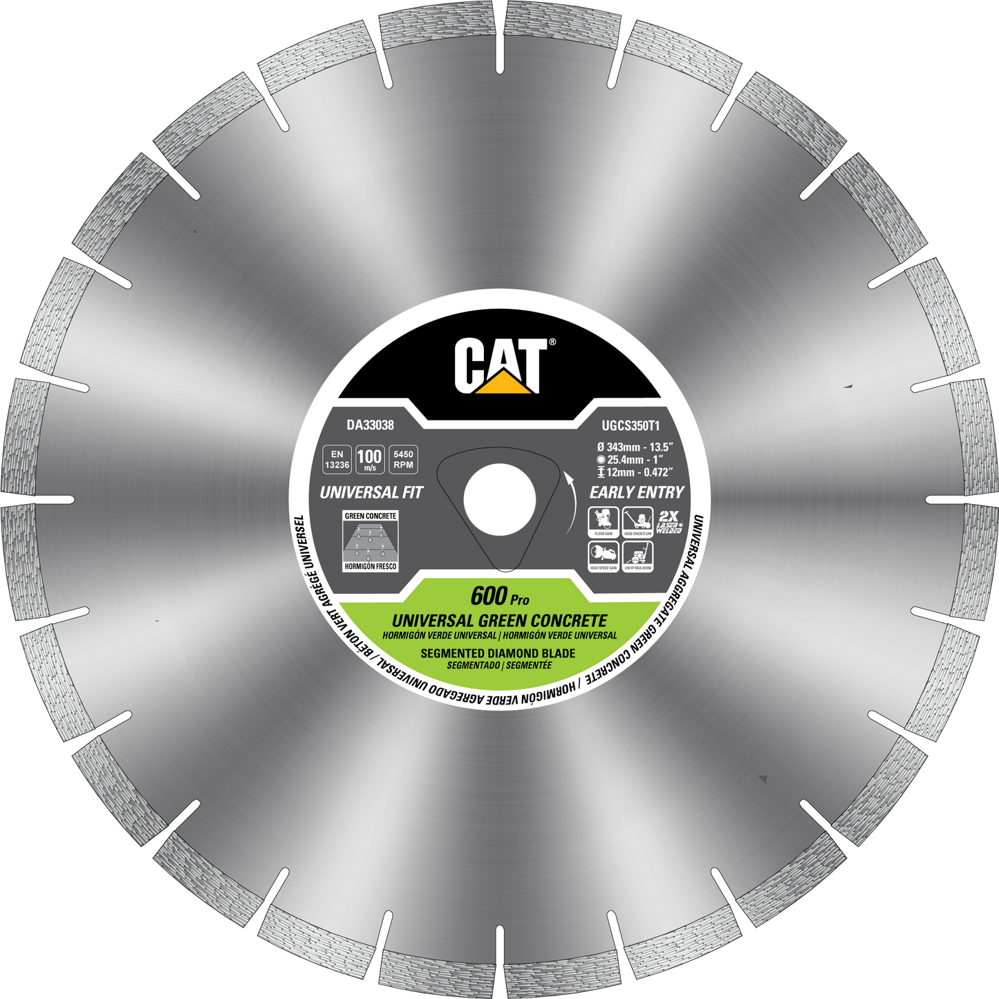 Caterpillar® 600 Rim Early Entry Segmented Diamond Blade, 14" (DA33038U)