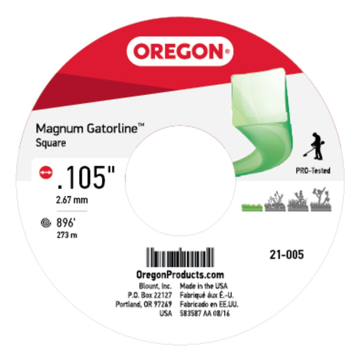 Gatorline Square Green Trimmer Line .105" Ga. 5 lb. Spool