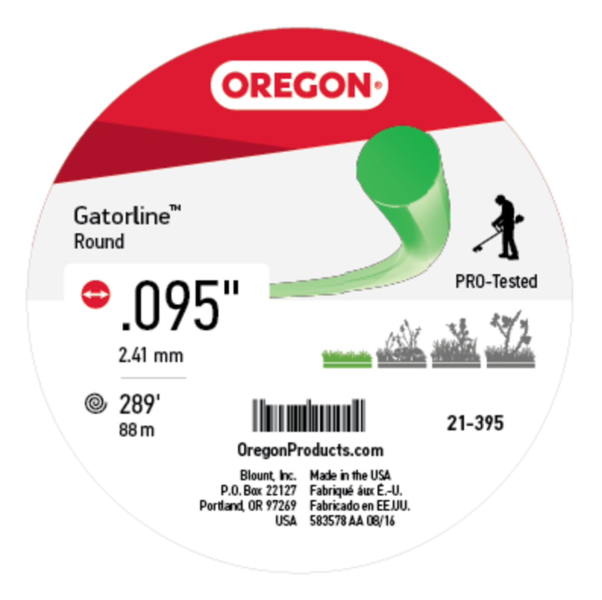 Gatorline Round Green Trimmer Line .095" Ga. 1 lb. Donut