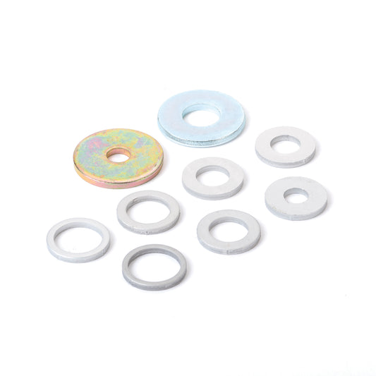 3/8", 1/2", 9/16", 5/8", 11/16", 3/4", 13/16" center hole blade washers